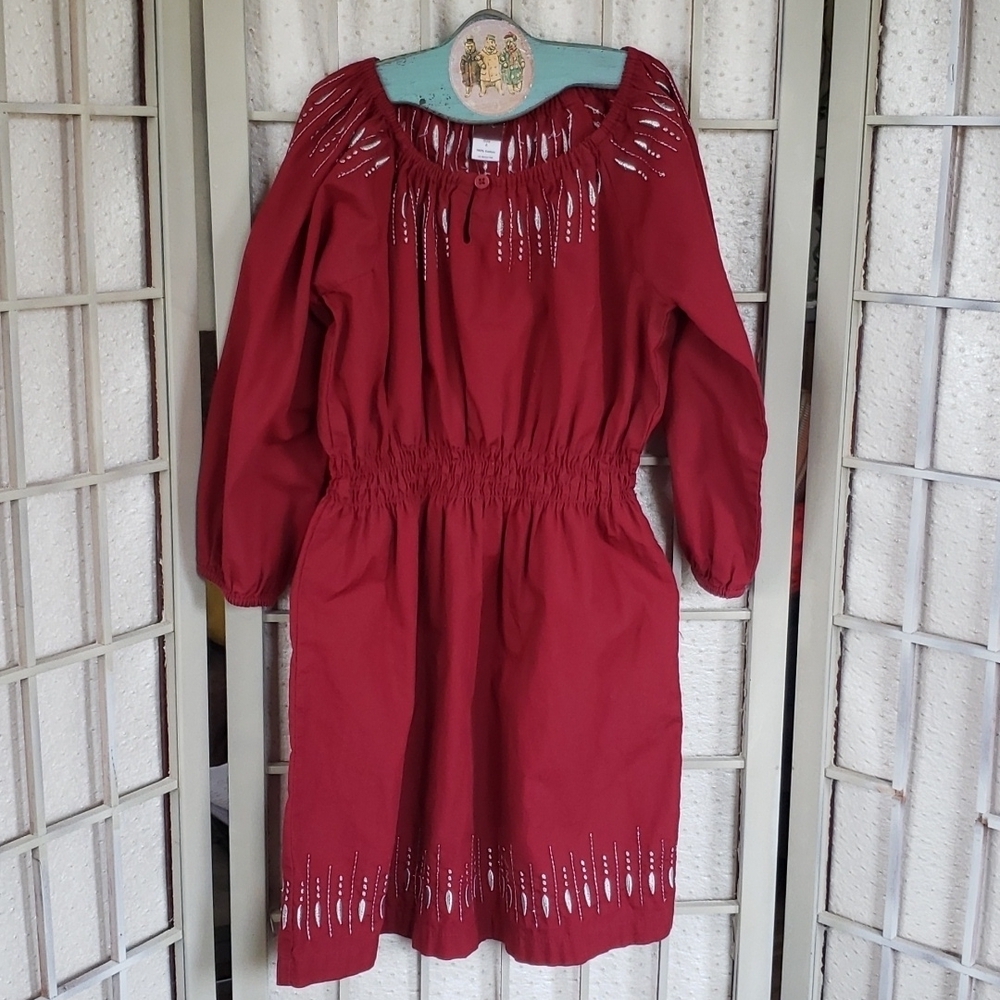 Tea red embroidery elastic waist and cuff girls party Holiday dress size 6